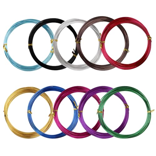 10 Colors 50m/164ft Aluminum Craft Wire 1,5mm Coloured Alumina Round Wire Bendable Metal Craft Wire for Crafting DIY Floral Making Metal Art Crafts Bicycle Motorcycle Modeling Weaving Bonsai