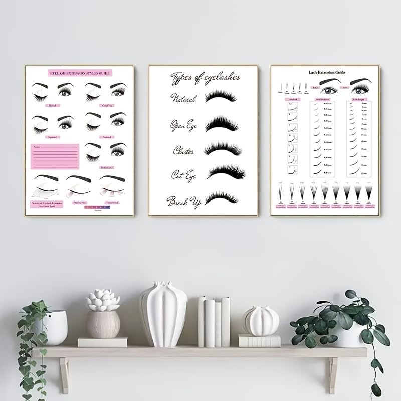 3 pezzi 40 x 60 cm, guida per estensione delle ciglia, set di pittura da parete, stampe su tela e poster, immagini da parete per soggiorno camera da letto (con cornice interna)
