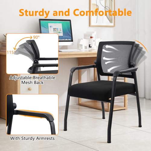 Image of KLASIKA Desk Chair No Wheels with Adjustable Mesh Backrest, Arm Chair with Ergonomic Lumbar Support and Thickened Seats Cushion, Waiting Room Chairs for Office School Church Guest Reception, 8PACK