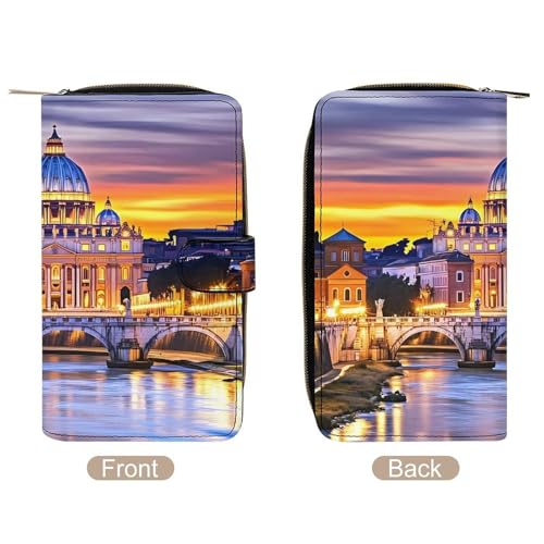 Rome Italy Women's Long Wallets Leather Card Holder Purse Zippered Buckle Clutch Handbag3