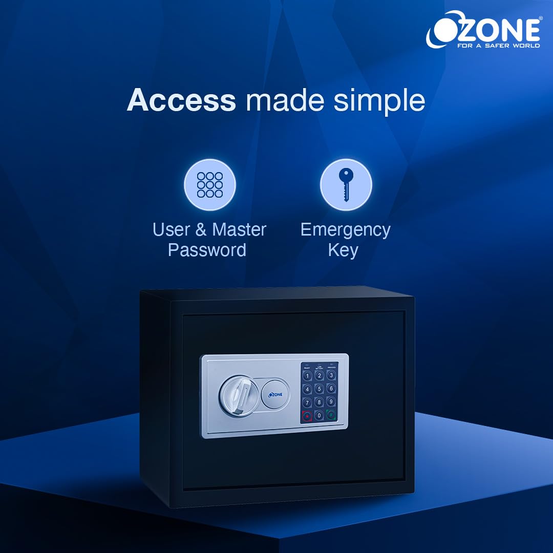 Ozone 16.11 Litres Digital Safe Locker for Home & Office โ Digital Lock, 1-Way Unlocking (Password), Size: 250H x 350W x 250D mm, Weight: 9.5kg, 2-Year Warranty (Black) 3