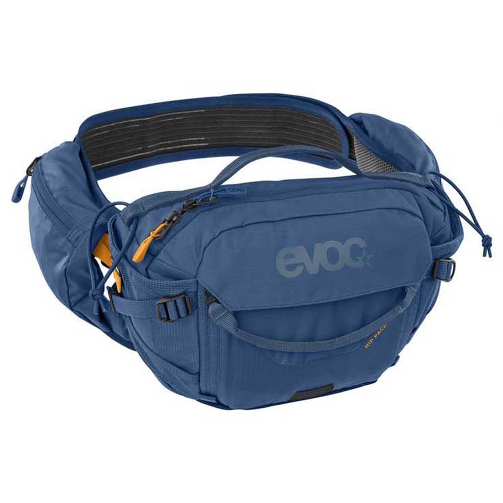 EVOC, Hip Pack Pro 3 Hydration Waist Pack - Hydro Pack for Biking, Hiking, Climbing, Running, Exercising - Holds 1.5L Bladder and 2 Water Bottles (not included), Denim, Denim, 3L, Denim
