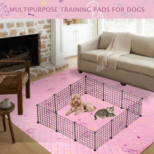 Image of IEUUMLER Washable Pee Pads for Dogs, 1 Pack Non-Slip & Waterproof Pack Whelping Pad, Reusable Washable Puppy Potty Training Pad with Fast Absorbent for Playpen EU007 (Pink Dinosaur, 63 inchX63 inch-1pcs)