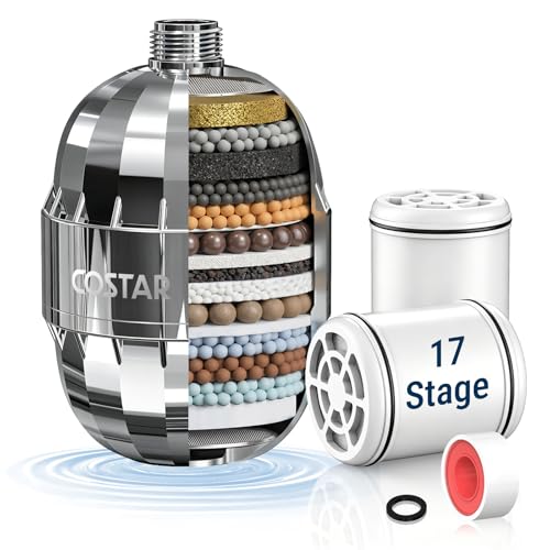 Image of CostarMatter 17 Stage Tap Filter Shower Head for Hard Water, Hard Water Softener for Indian Water Quality, Removes Chlorine & Heavy Metals, Anti Hair Fall Skin Care Shower Filter with 1 Cartridge
