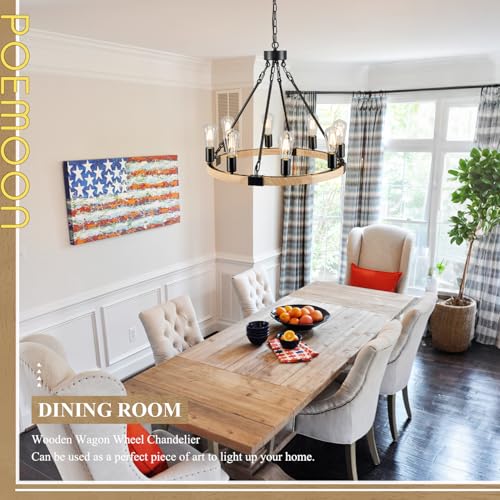 Image of Natural Wooden Wagon Wheel Chandelier 8-Light 23.6 inch Light Fixture