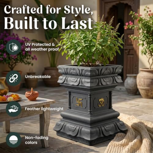 Image of YUCCABE ITALIA FOXB Tulsi Planter Stylish German Polymer Square Pot Suitable for Outdoor and Indoor Use Grey 24 Inch