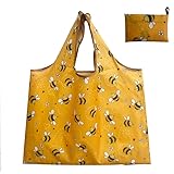 [KABA] エコバッグ 折りたたみ買い物袋 大袋 コンビニバッグ 撥水生地ポッケト 大容量 軽量 収納 スーパー買物 大判 バック (yellow BEE)