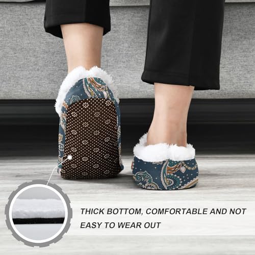 Naanle Women's Slippers Traditional Indian Paisley Slippers Fuzzy Fur Comfy Fleece Warm Bedroom Shoes Home Slippers4