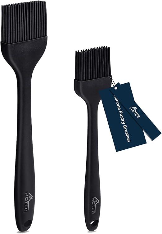 HOTEC Basting Brushes Silicone Heat Resistant Pastry Brushes Spread Oil Butter Sauce Marinades for BBQ Grill Barbecue Baking Kitchen Cooking BPA Free Dishwasher Safe (Black 2)