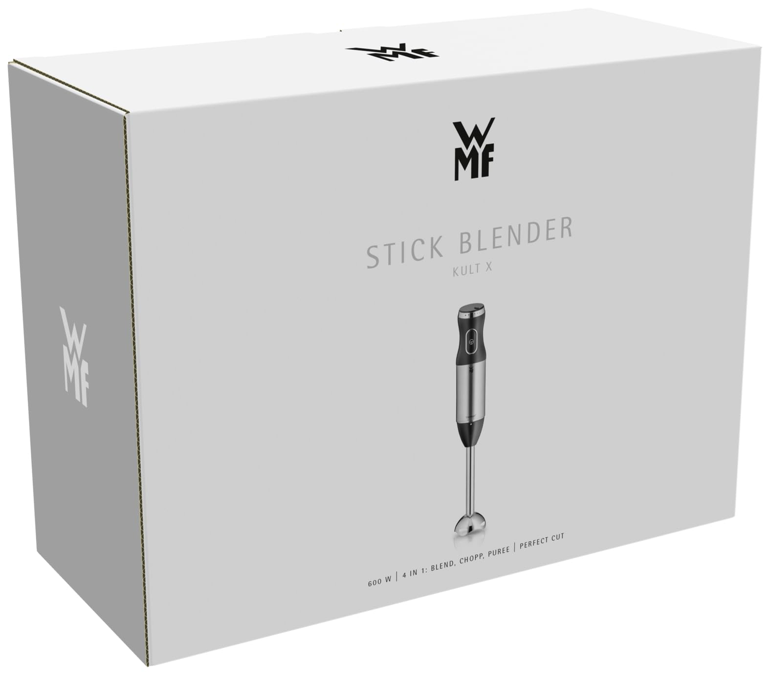 WMF Kult X Stabmixer Set 5-teilig – Edelstahl Pürierstab 600 W mit Schneebesen, Stampfer, Zerkleinerer und 700 ml Mixbecher, spülmaschinenfest, vielseitiger Mixer für Suppen, Smoothies und Babybrei