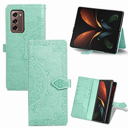 TingYR Cover per Samsung Galaxy Z Fold 2 5G, Flip Custodia Carte di Credito da Funzione Stand, Anti-Slip Slot Portafoglio Flip Protettivo Dell'ente Completo Slim Fit Cover.(Verde)