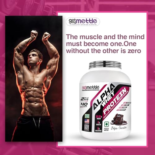 Image of Getmymettle Alpha Whey Protein 907g Kesar Pista Flavor, Whey Protein with Creatine, 100g - Enhanced with Probiotics & Prebiotics for Absorption