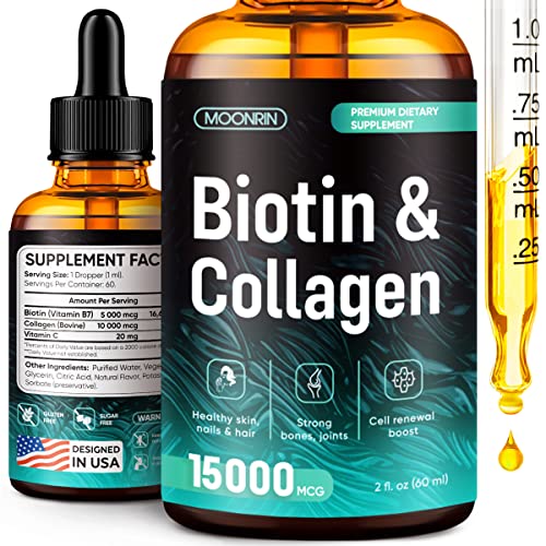 Biotin and Collagen Drops for Hair Growth - Body and Skin Care Liquid Supplement - Collagen 10000mcg, Biotin 5000mcg, Vitamin C - Natural Support for Healthy Hair, Smooth Skin, Strong Nails - 2 Fl Oz