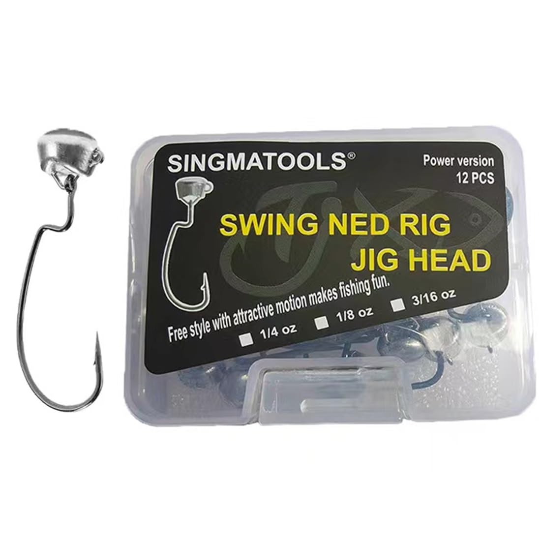 SINGMATOOLS Ned Rig Jig Heads Texas Rig Weighted Swimbait Hooks Offset Worm Hooks for Bass Fishing 1/4 1/8 3/16oz