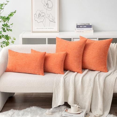 Image of MIULEE Pack of 2 Couch Throw Pillow Covers 16x16 Inch Soft Coral Red Chenille Pillow Covers for Sofa Living Room Spring Home Decor Couch Solid Dyed Cases