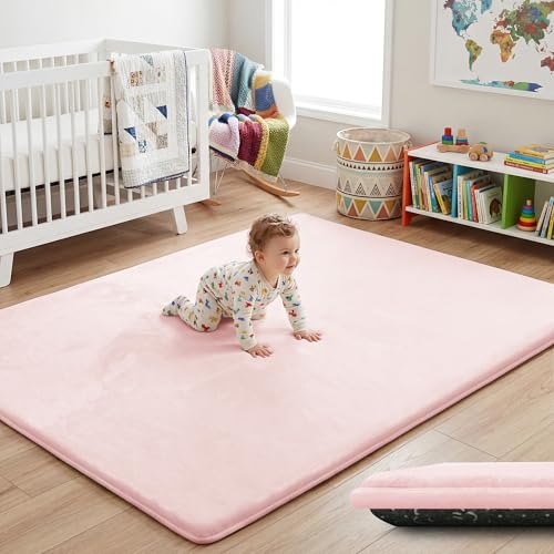 Image of 1.5 inch Thick Baby Play Mat for Floor, 39x59 Soft Foam Mats, Baby Pink | Memory Mat for Baby to Play, Waterproof Easy Care with Non-Slip Tummy Time Play Mat for Nursery Playroom Classroom
