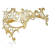 Cosmer Masquerade Mask for Women Shiny Laser Cut Metal Rhinestone Mask Party Porm Ball Mask (Gold Half-face)