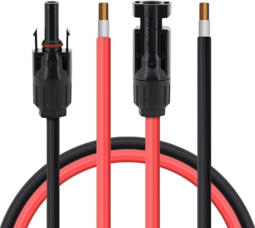 Cable de extensión de panel solar de 10 pies, 10 AWG (6 mm) con kit de adaptador de conector hembra y macho con par de conectores extra gratis (10