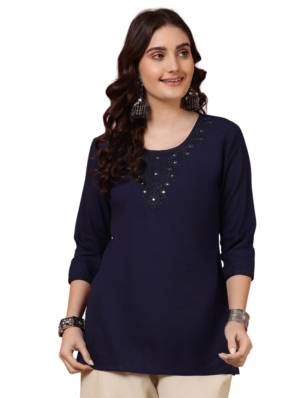 nishabd Women's Viscose Rayon Grey Embroidered Tops & Tunics-picture-22