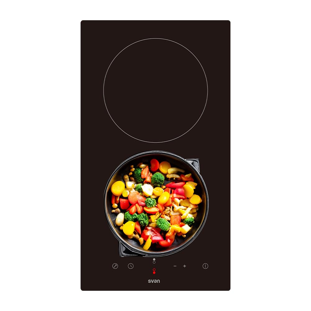 Svan Placa Vitrocerámica Cristal negro SV2301. Potencia máx. 3000 W, 2 Zonas de Cocción, 9 Niveles de Cocción, Control Táctil, Bloqueo y Autodesconexión de Seguridad