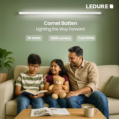 Image of LEDURE 36W Comet Batten : Energy-Efficient 36W Tubelight| Internal Driver | 4ft LED tube light Ideal for Living Rooms, Bedrooms, Offices, Commercial, and Industrial Spaces (Cool White-Pack of 4)