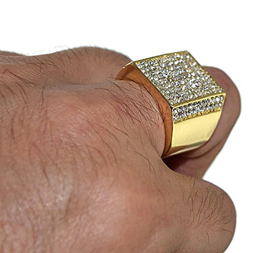 Square Micro Pave Bling Side Paved Gold Tone Finish Men's Chunky Hip Hop Size 7-12 Ring3