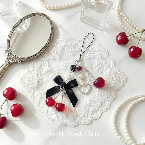Nalefow Phone Charms Strap Cute Cherry CellPhone Straps Aesthetic Pink Red Black BlueCherry Phone Chain for Camera Keychain Bag Pendant Decor Gift (Cherry Apple) - 3