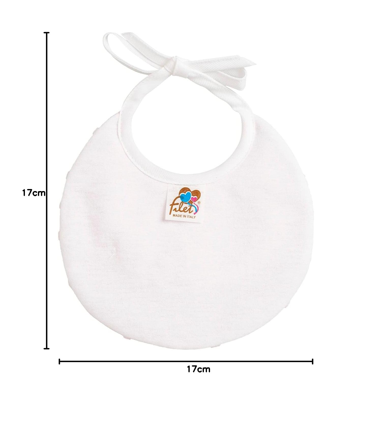 Bavaglino Tondo Neonato Morbido Tessuto Pois Effetto 3D Tela Aida Ricamare Chiusura Laccetti Rosa Made in Italy