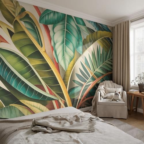 Papel tapiz autoadhesivo de hojas exóticas 152x104 cm para decorar paredes de salón 3