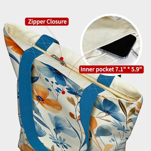 Image of itgowisa Canvas Tote Bag with Zipper Pocket, Reusable Grocery Bag for Daily