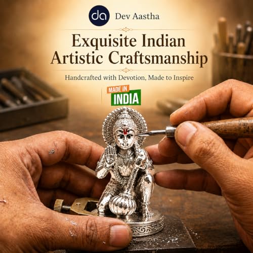 Image of Silver Plated Hanuman Idol for Car Dashboard and Home Decor - 2.75 Inch, Bajrangbali Murti for Home Pooja Room | Ideal Hanuman Gift