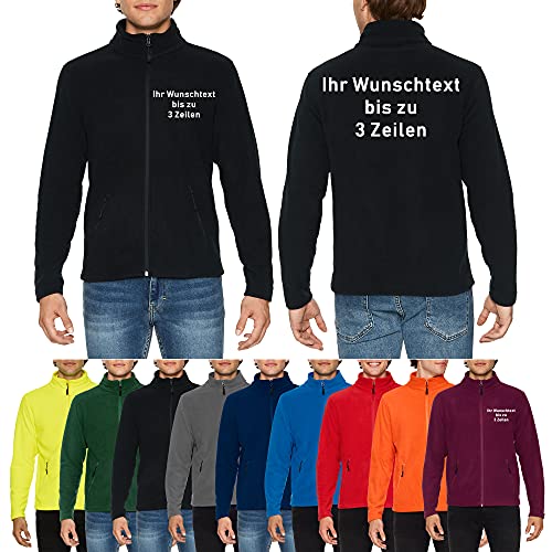 Generisch Fleecejacke mit Wunschtext auf Brust + Rücken bestickt (Schwarz, XL)