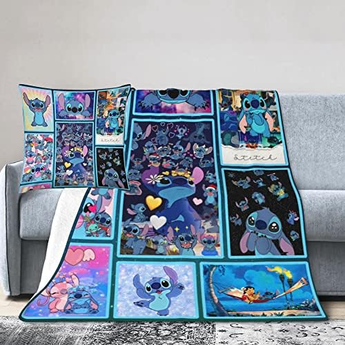 Fleece Throw Blanket and Pillow Cover Set, Cute Flannel Throw Blanket Fuzzy Ultra-Soft Cozy Microfiber Plush Blanket for Sofa Bed Office Kids Adults Gift 50" x 60"