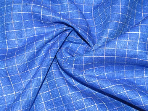Tissu lin carreaux bleus années 60 largeur 147cm coupon couture mètre