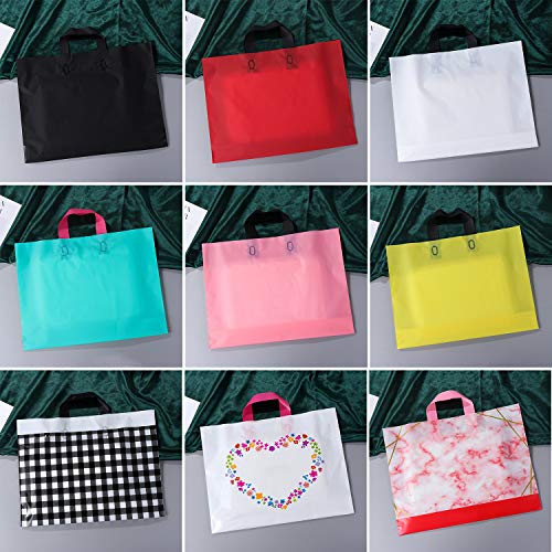 Genenic 50 Pack Plastic Shopping Bags with Handles, Matte Pink Reusable Bags for Packaging Products, Groceries, Small Business, Valentine Gift (11.81\" x 15.75\")