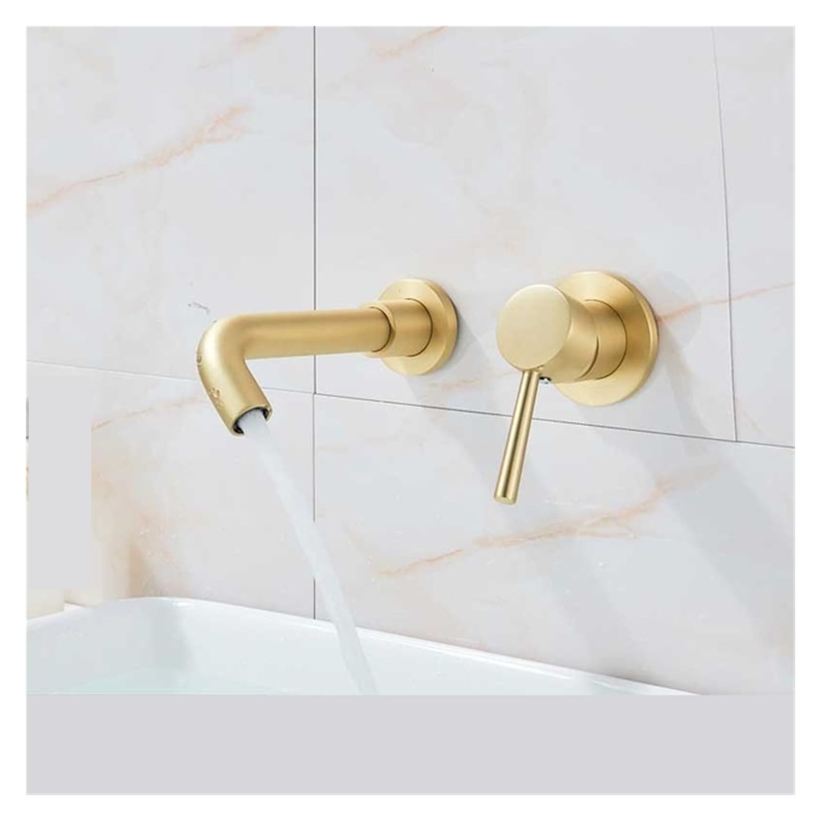 Zqfhsx Brushed Golden Antique Brass Basin Faucet Single Handle Wall Mount Bathroom Sink Mixer 2 Hole Lavatory Crane Faucet(Brushed Golden)