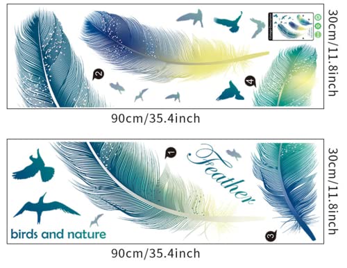 Arawat Feather Wall Decals Decor Home Wall Sticker Decorations For Living Room Classroom Blue Wall Decor For Bedroom Bathroom Furniture Vinyl 3D Feather And Birds Picture Wallpaper Stick And Peel Art #TOP1