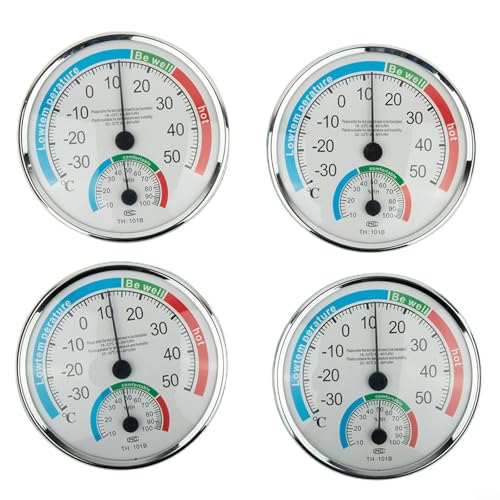 Termómetro higrómetro analógico para control de clima interior con medidor de temperatura y humedad Celsius adecuado para el hogar, cocina, baño, dormitorio, sauna o invernadero (4 piezas)
