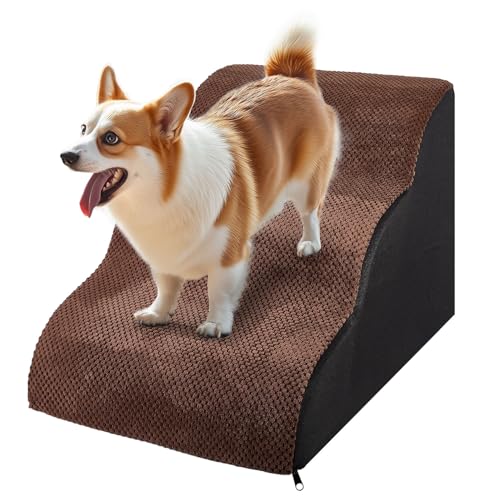 ドッグスロープ 3段 スロープ犬 階段 ステップ ペット用 階段 ドッグステップ ペットスロープ ペットステップ クッション ウレタン 撥水 踏み台 犬用品 ブラウン