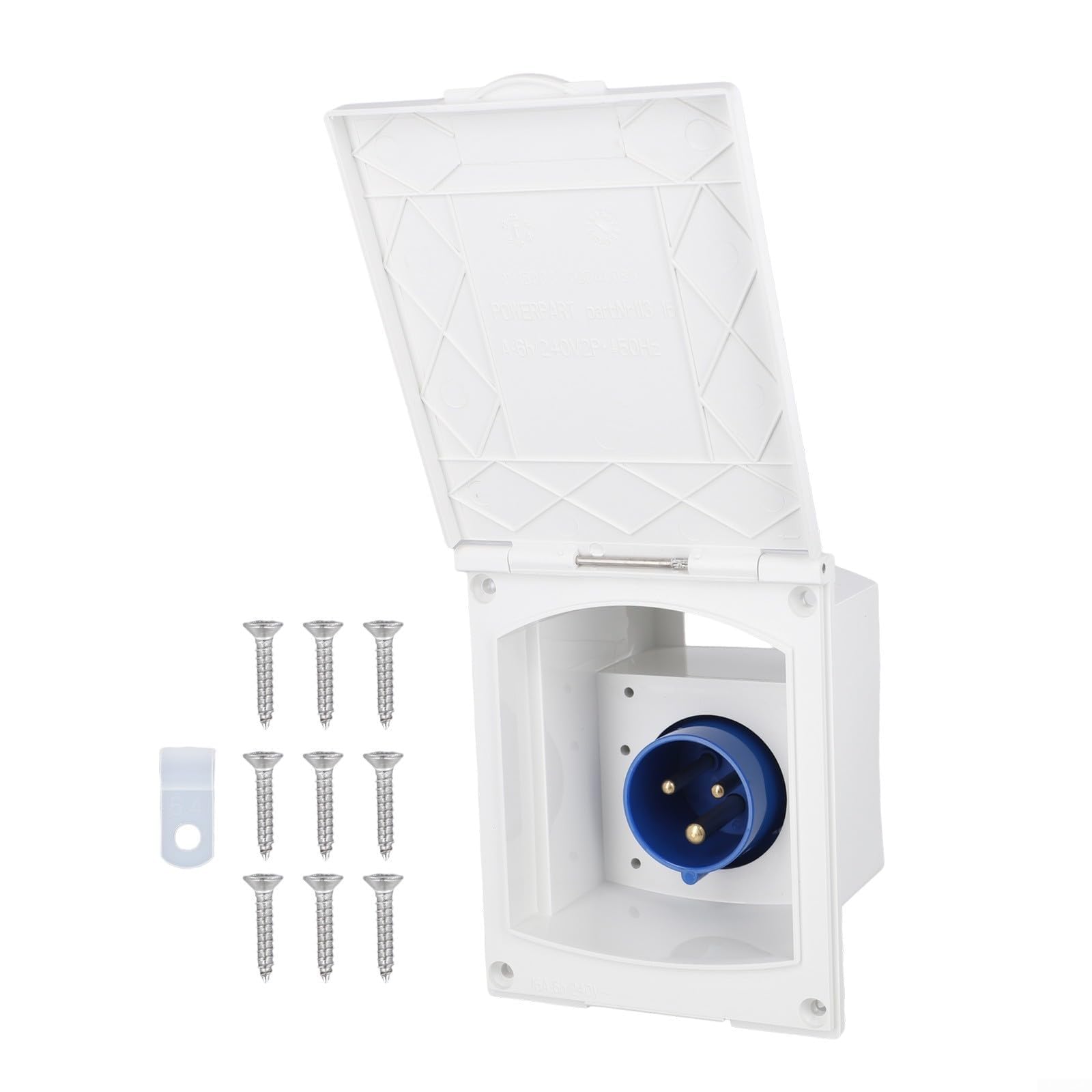 ECO Worthy - Presa esterna per caravan, impermeabile IP44, 16 A, 220 V-250 V, scatola di alimentazione integrata per esterni, con coperchio, per camper, camper, rimorchio, nero e bianco