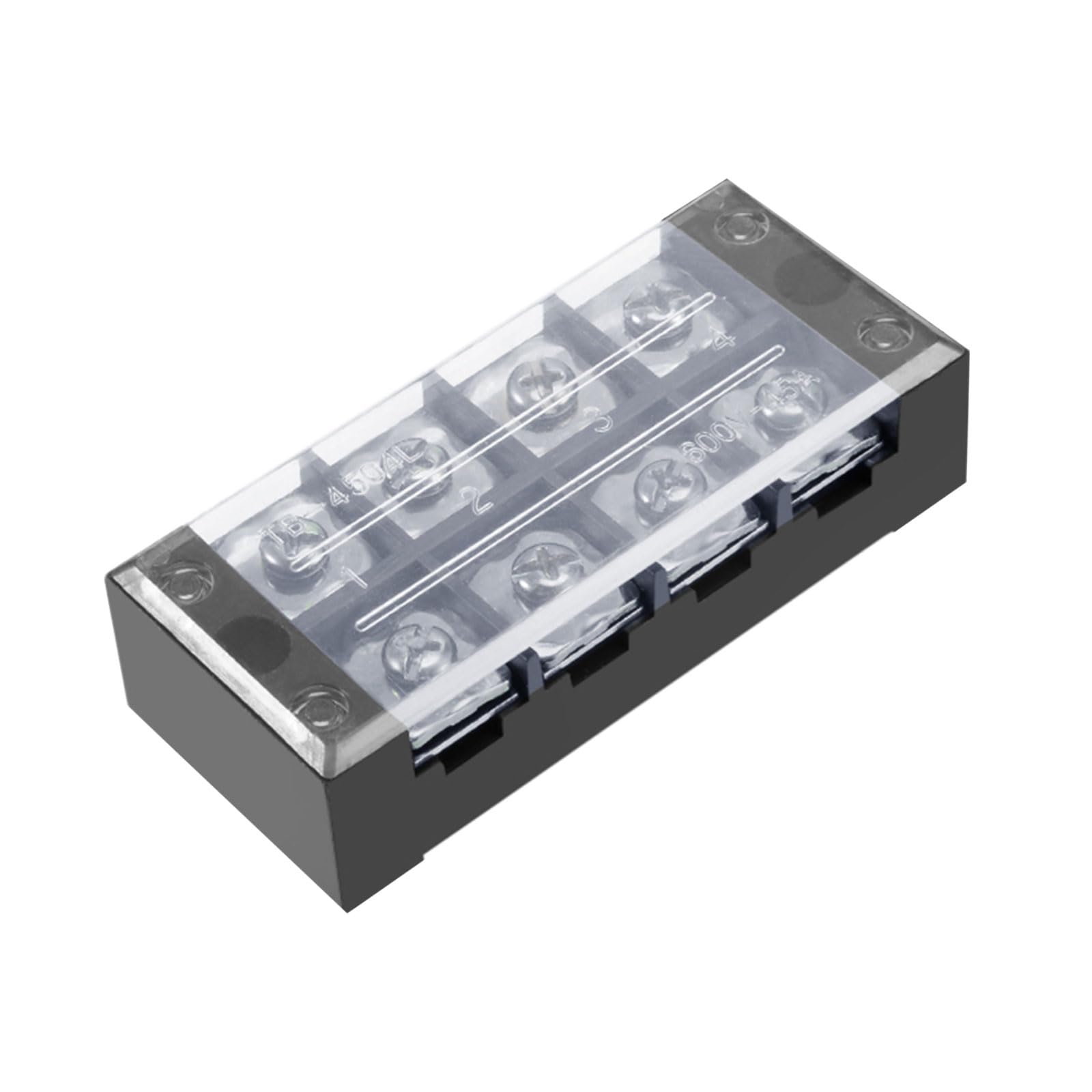 Rebower 4 Positions Dual Rows 600V 45A Terminal Strip Blocks Barrier Screws (with Cover)