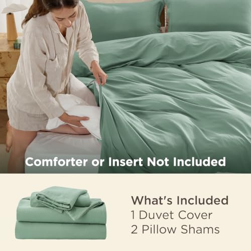 Image of Bedsure Prewashed Oversized Queen Duvet Cover, Cotton-Like Set, Sage Green | Ultra Soft, Relaxed Texture, 98 inchx98 inch Breathable Comfort, Hidden Zipper, 8 Corner Ties, Easy Care, OEKO-TEX, Year-Round Use