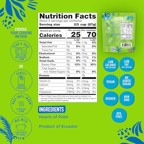 Natural Heaven Spaghetti Noodles, Hearts of Palm – Naturally Rich in Potassium, Low-Calorie Veggie Pasta, Keto & Gluten-Free Food, Vegan, 9 Oz Ea