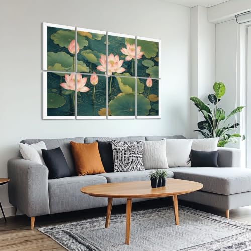 8 Paquetes de Paneles Acústicos Decorativos con Flores de Loto Rosas Elegantes, Hojas Verdes, Agua Calmante – Paneles Absorbentes de Sonido para Estudio de Grabación y Oficina 48"x32" miniatura 6