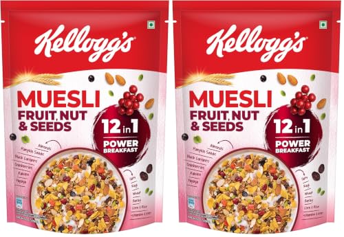 Image of Kellogg's Muesli Fruit Nut & Seeds | 12 In 1 Power Breakfast | No Maida No Palm Oil | India's No 1 Muesli | 500g (Pack of 2)