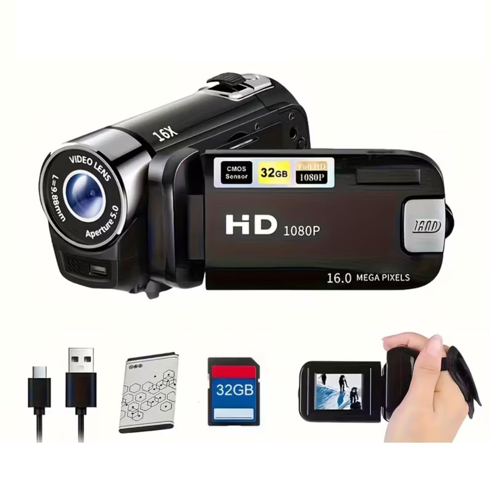 16x Digital Zoom Camera Equipped with a 270° Rotating LED flip Screen, 32GB Memory Card, 1080P high-Definition Wide-Angle Camera, and a Portable Video Recorder, (Black)-image-44