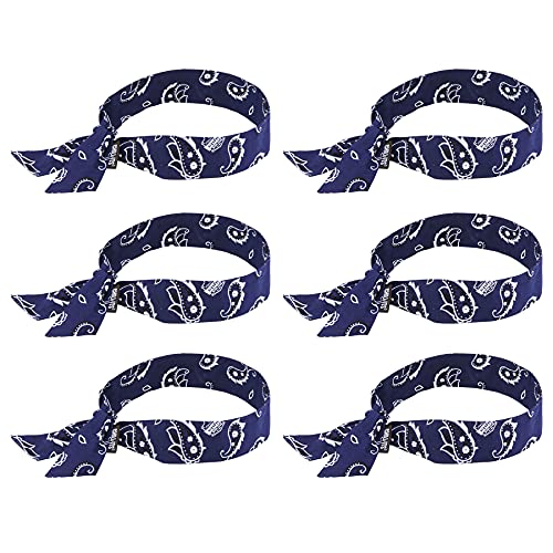 Ergodyne Chill Its 6700 Cooling Bandana, Evaporative Polymer Crystals For Cooling Relief, Tie For Adjustable Fit, 6-Pack, Navy Western