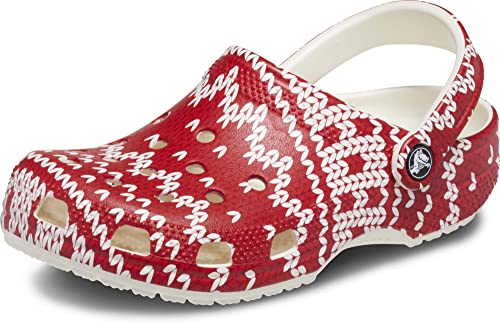 Image of Crocs Unisex-Adult Classic Graphic Clogs, Holiday Sweater Print, 4 Men /6 Women