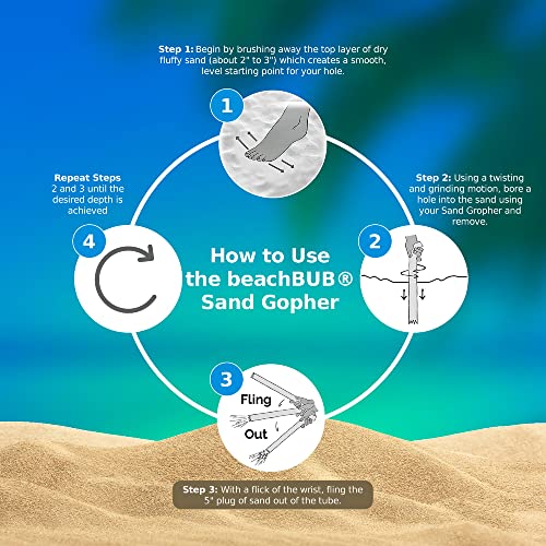 Beachbub Sand Gopher - Aluminum Sand Digger Tool - Make Firm Compact 15'' Holes For Beach Umbrella, Sand Anchor Or Base, Beach Umbrella Accessories, Alternative To Beach Umbrella Drill Or Sand Auger thumb #1