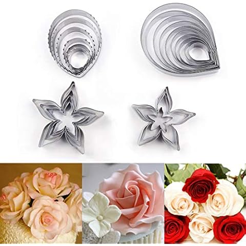 23 Pcs Cake Cookie Cutters Pastry Mould Modelling Baking Tool Gumpaste Flower & The Easiest Rose Ever Cutter Cake Decorating Fondant Embossing Tool for Cupcake Topper Cake Decorating Cover